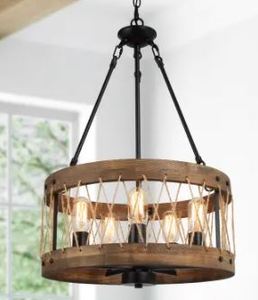 lot 19620 image: MODERN FARMHOUSE WOOD 5-LIGHT WOOD DRUM (421-34671298-000-001)