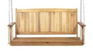 lot 19691 image: TEAK FINISH HANGING PATIO SWING