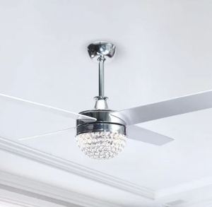 lot 19708 image: Modern 4-Blades 48-inch Crystal Ceiling Fan with Remote- Retail$188.99