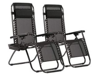 lot 19586 image: Set of 2 Zero Gravity Chair Patio Folding Lawn Lounge Chairs Outdoor Lounge Gravity Chair Camp Reclining Lounge Chair- Retail$126.99