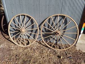 lot 1026 image: Pair of Wooden Wagon Wheels