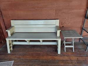 lot 1255 image: Plastic bench and table