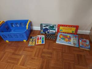 lot 1375 image: Rolling basket and toys
