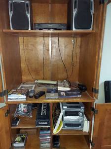 lot 1388 image: Contents of Armoire - Stereo with Speakers