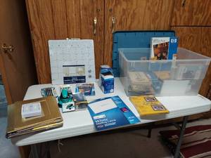 lot 5398 image: tub of office supplies