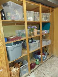 lot 5403 image: All on Shelves - Glassware and Decor - in Basement