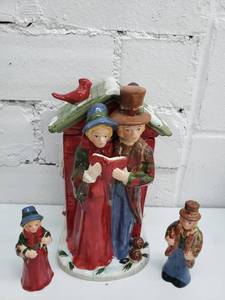 lot 1857 image: Carolers Jar & SaltPepper Shakers