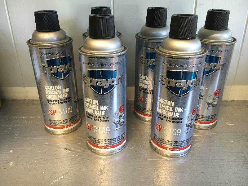 lot 151 image: LOT OF 5 SPRAYON CARTON STENCIL INK DARK BLUE