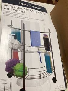lot 2883 image: Home Basics Under The Shelves 2 Tier Under The Sink Pedestal Rolling Shelves & &