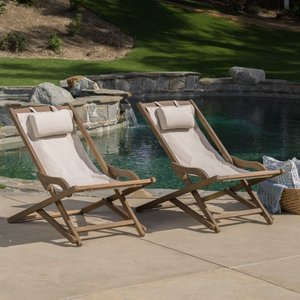 lot 55999 image: Nikki Outdoor Wood Sling Chair (Set of 2) by Christopher Knight Home- Retail$189.39