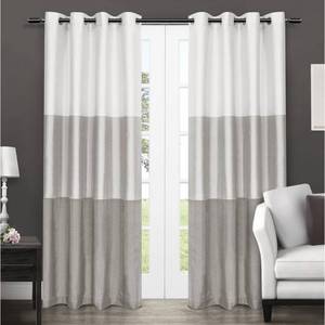 lot 56037 image: Set of 2 96x54 Chateau Striped Faux Silk Grommet Top Window Curtain Panels Light Gray - Exclusive Home