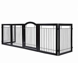 lot 56022 image: PAWLAND 144-inch Extra Wide 30-inches Tall Dog gate with Door Walk Through, Freestanding Pet Pen, Support Feet Included- Retail$141.99
