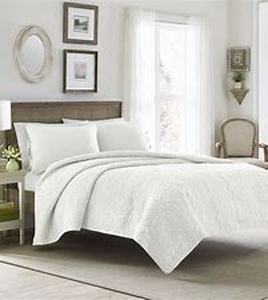 lot 56048 image: Laura Ashley Felicity White Cotton Quilt Set- Retail$91.49
