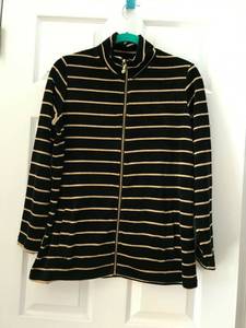 lot 21015 image: Quacker Factory Striped Lurex Knit Velvet Zip Front Jacket, Black, X-Small