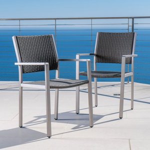 lot 27 image: Cape Coral Outdoor Rectangle Aluminum Dining Chair (Set of 2) by Christopher Knight Home Retail$218.99
