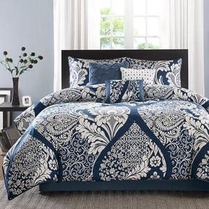 lot 56052 image: Madison Park Marcella Indigo Cotton Printed 7 Piece Comforter Set Retail$122.98
