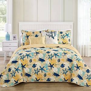 lot 56106 image: VCNY Home Blue Aquatic 45 Piece Bedding Quilt Set, Shams and Decorative Pillow Included
