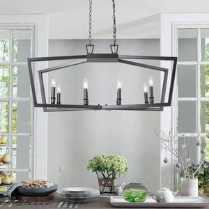 lot 56137 image: Modern Rustic Black Island Chandelier Lighting Fixture for Dining Room, Living Room - L 38x W 13x H 18 Retail$337.49