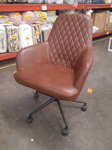 lot 56150 image: Brown Rolling Office Chair with a slit in the seat