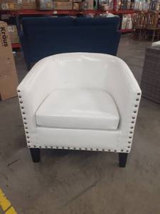 lot 56164 image: White Faux Leather Barrel Chair