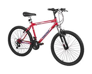 lot 35202 image: Dynacraft Magna Front Shock Mountain Bike Boys 24 Inch Wheels with 18 Speed Grip Shifter and Dual Handbrakes in Red