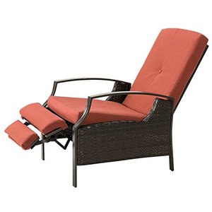 lot 35205 image: AbocoFur Patio Wicker Adjustable Recliner Chair, Outdoor Relaxing Lounge Chair Steel Frame Rattan Sofa for Garden, Backyard, Porch, Water Resistant