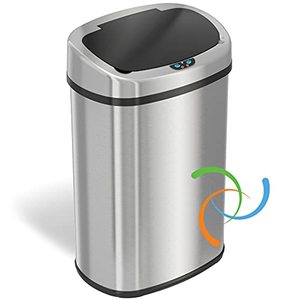 lot 35225 image: iTouchless 13 Gallon SensorCan Touchless Trash Can with Odor-Absorbing Filter, Shape, Oval Stainless Steel