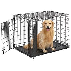 lot 35233 image: MidWest Ultima Pro Series 42 Dog Crate  Extra-Strong Double Door Folding Metal Dog Crate wDivider Panel, Floor Protecting Roller Feet & Leak-Proof Plastic Pan