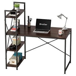 lot 35234 image: Bestier Computer Desk with Storage Shelves 47 Inch Home Office Desk Environmental-Friendly P2 Wood Easy Assembly Brown