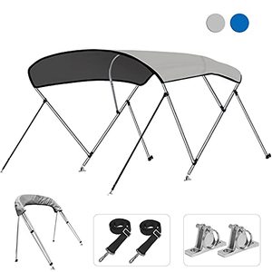 lot 35241 image: KAKIT 3  4Bow Bimini Top Boat Cover with 2 Rear Support Poles  2 Straps  Storage Boot  2 316 Quick Release Stainless Steel Deck Mount  1 Inch Aluminum Frame