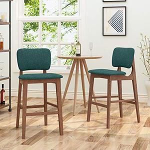 lot 35247 image: Christopher Knight Home Luella 42 Wooden Bar Chair with Fabric Seats (Set of 2), Dark Green and Walnut Finish