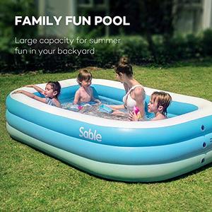 lot 35262 image: Sable Inflatable Pool for Adults Kids, Blow up Pool for Family, Kiddies Pool for Ages 3, Plastic, Above Ground, Large Play Center, Square, Full-Sized Swimming Pool for Outdoor, Backyard, Garden