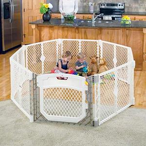 lot 35268 image: Toddleroo by North States Superyard Ultimate 8 Panel Baby Play Yard Safe Play Area for IndoorsOutdoors. Folds up with Carrying Strap for Travel. Freestanding. 34.4 sq ft Enclosure (26 Tall, Ivory)