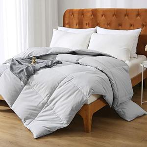 lot 35280 image: Oaken-Cat Gray Goose Down Feather Comforter FullQueen - 100% Organic Cotton, Medium Warm All Seasons Machine Washable Duvet Insert with Tabs (90x90, Mirage Grey)