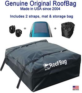lot 35289 image: RoofBag Rooftop Cargo Carrier, Made in USA, 15 Cubic Feet. Waterproof Car Top Carrier for Cars with Racks or Without Racks Includes 2 Straps, Roof Protective Mat, Storage Bag