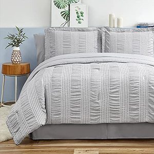 lot 35293 image: Bedsure Queen Comforter Set 8 Piece Bed in A Bag Bedding Set Stripes Seersucker Bed Set Soft Lightweight Down Alternative Grey Full 88x88 inch
