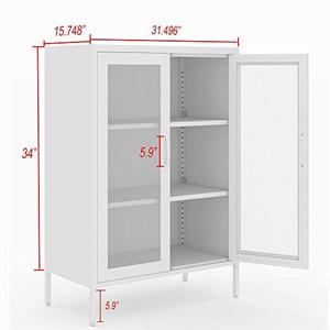 lot 35301 image: NITETRONIC White Steel Mesh Door Household Sideboard, Net Door Assemble Dining Room Cupboard Metal Bedroom Storage Cabinet Large Space Garage Organizer 3-Layers Living Room Cabinet