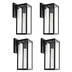 lot 35303 image: Bestshared 15 Outdoor Wall Lantern, 4 Pack Exterior Wall Sconce Light Fixtures,Wall Mounted Single Light, Black Wall Lamp with Clear Glass