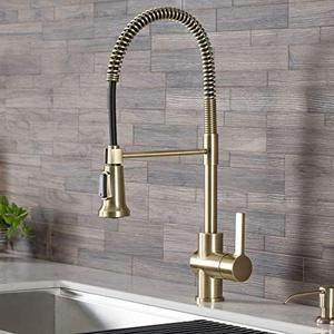 lot 35304 image: Kraus KPF-1690BG Britt Pre-RinseCommercial Kitchen Faucet with Dual Function Sprayhead in all-Brite Finish, Brushed Gold