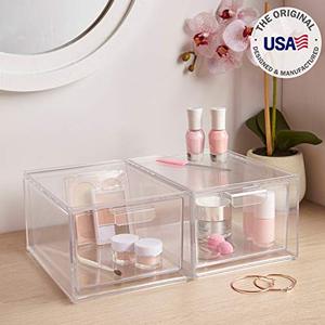 lot 35308 image: STORi Audrey Stackable Cosmetic Organizer Drawers 4-12 Tall  set of 2 Clear