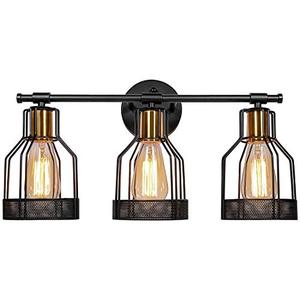 lot 35310 image: 3-Light Farmhouse Bathroom Vanity Light Fixtures, Industrial Black&Gold Cage Vanity Wall Light Fixture, Rustic Wall Sconces Wall Lights for Bathroom Vanity Mirror Cabinets Dressing, E26 Socket