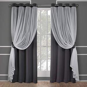 lot 35317 image: Exclusive Home Curtains Catarina Layered Solid Blackout and Sheer Window Curtain Panel Pair with Grommet Top, 52x84, Black Pearl, 2 Count