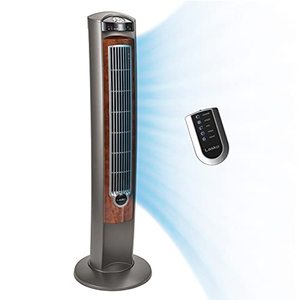 lot 35320 image: Lasko Portable Electric 42 Oscillating Tower Fan with Nighttime Setting, Timer and Remote Control for Indoor, Bedroom and Home Office Use, Silverwood T42954