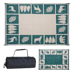 lot 35324 image: REVERSIBLE MATS - 226094 6-Feet x 9-Feet Outdoor Patio RV Camping Hunter Mat (GreenBeige)