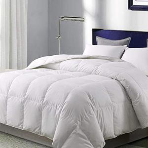 lot 35327 image: WhatsBedding 100% Cotton Down Comforter White Goose Duck Down and Feather Filling - Thin Lightweight Duvet Insert for Summer - Stand-Alone Comforter (King 102x90)