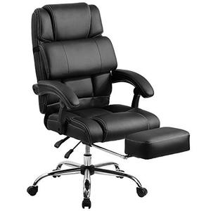 lot 35333 image: Merax Office Portland Technical Leather Big & Tall Executive Recliner Napping Support Cushion and footrest Chair, 28.3 L x 22.8 W x 42.5-45.3 H, Black