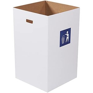 lot 35335 image: Aviditi 40 Gallon Corrugated Cardboard Trash Can and Recycling Bins with Waste Logo, 18 x 18 x 30, White, Reuseable and Disposeable Garbage Container for Parties and Outdoor Events, 10 Pack