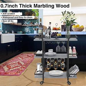 lot 35342 image: Jubao Bar Serving Cart Mobile Kitchen Trolley Wine Cart, 3 Tiers Storage Shelf with Glass Holder, Wine Rack, Locking Casters, Dark Grey Finish Top and Black Metal Frame, Indoor and Outdoor