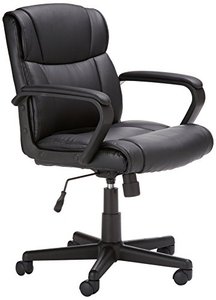 lot 35343 image: Amazon Basics Padded, Ergonomic, Adjustable, Swivel Office Desk Chair with Armrest, White Bonded Leather