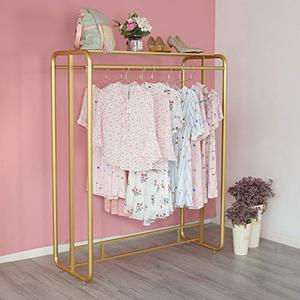 lot 35347 image: FONECHIN Heavy Duty Gold Clothing Rack for Boutique Use, Metal Garment Rack with Top Shelf, Dual-bar Clothes Rack for Retail Display